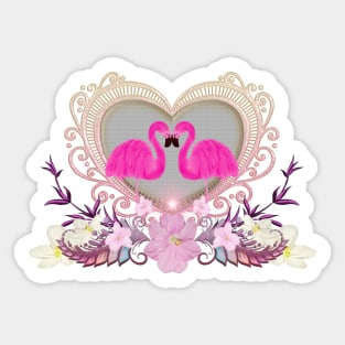 Elegant heart with flamingo and flowers Sticker